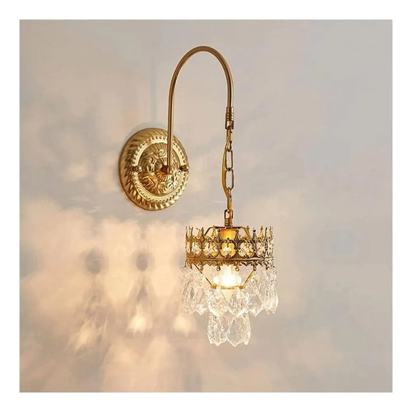 Lámpara De Pared Estilo Francés Vintage Oro Con Cristales Dorado