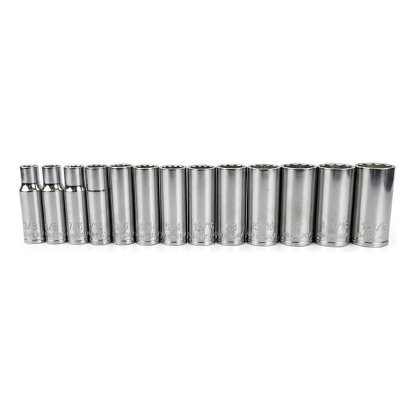 Juego De 13 Dados Largos Husky 12 Puntas 1/2 Sae 3/8-1 1/8 Plateado
