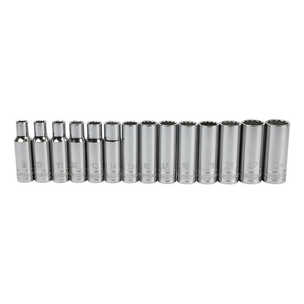 Juego De 14 Dados Largos Husky 12 Puntas 1/2 Métrico 9-24mm Plateado