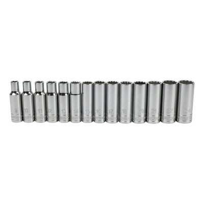 Juego De 14 Dados Largos Husky 12 Puntas 1/2 Métrico 9-24mm Plateado